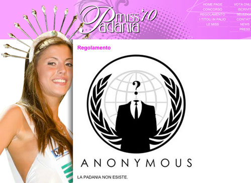 Anonymous defaccia il sito di Miss Padania