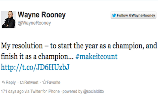Rooney censurato per un tweet pubblicitario