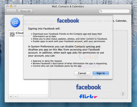 Facebook è stato integrato in OS X