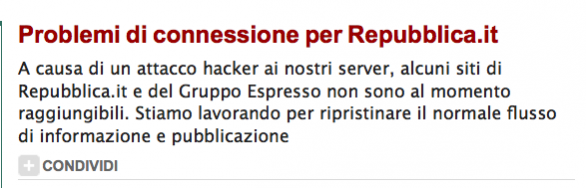Attacco Hacker a Repubblica.it