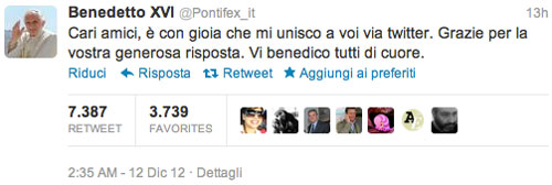 Primo tweet per Benedetto XVI