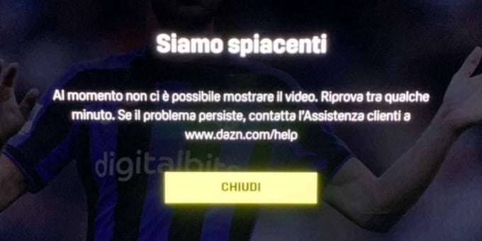 Problemi DAZN: impossibile vedere Inter-Napoli