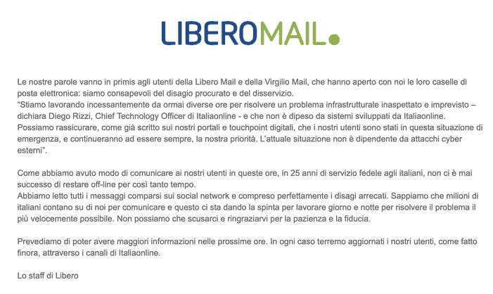 Libero mail Down